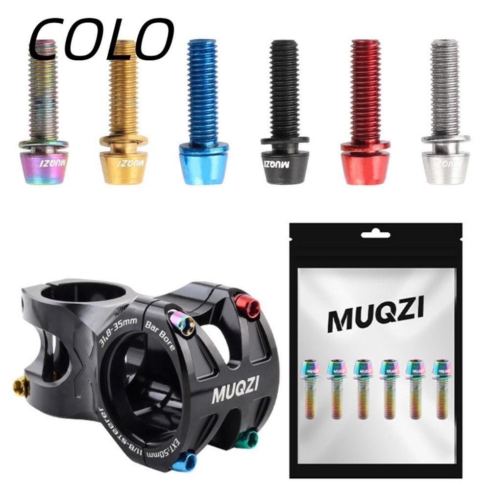 COLO สกรูก้าน 6 ชิ้น, MTB จักรยานเสือหมอบ M5x17 มม.สลักเกลียวก้าน,พร้อมเครื่องซักผ้าไทเทเนียมเหล็กก้านแฮนด์จักรยาน Riser สกรู
