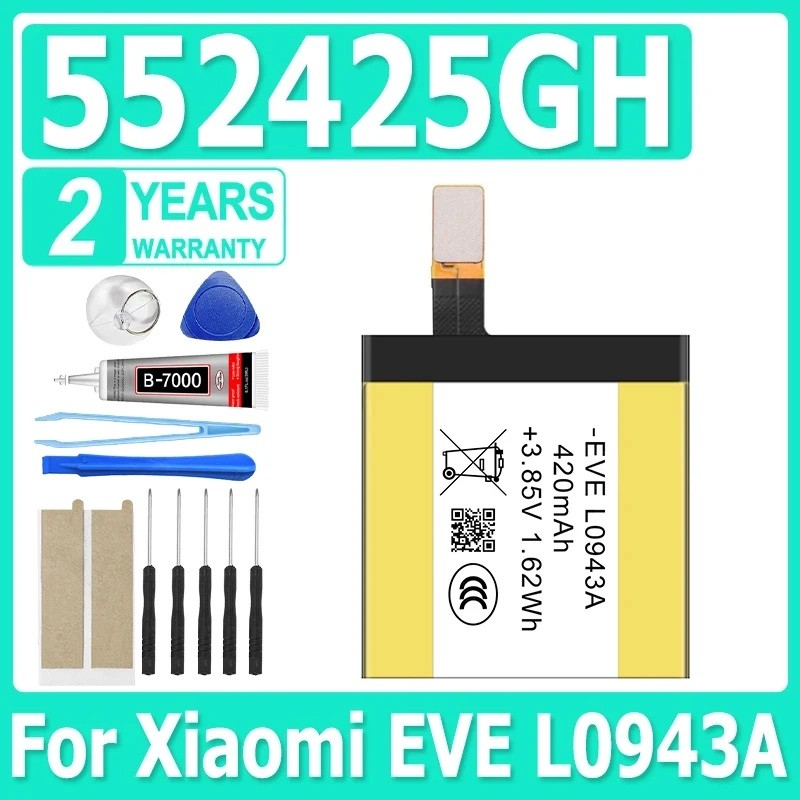 แบตเตอรี่ EVE L0943A 46mm 552425GH แบตเตอรี่สําหรับ Xiaomi EVE L0943A แบตเตอรี่นาฬิกา 420mAh + เครื่