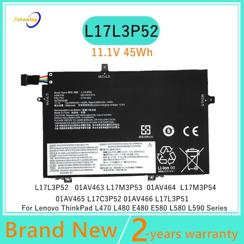 L17L3P52 01AV465 แบตเตอรี่แล็ปท็อปสําหรับ Lenovo ThinkPad L480 L490 L580 L590 01AV463 L17M3P53 L17M3