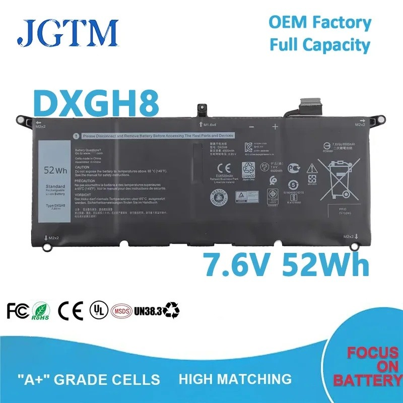DXGH8 0H754V H754V P82G DXGH8 7.6V 52Wh สําหรับ Dell XPS 13 9380 9370 FHD แบตเตอรี่แล็ปท็อป Li Polym