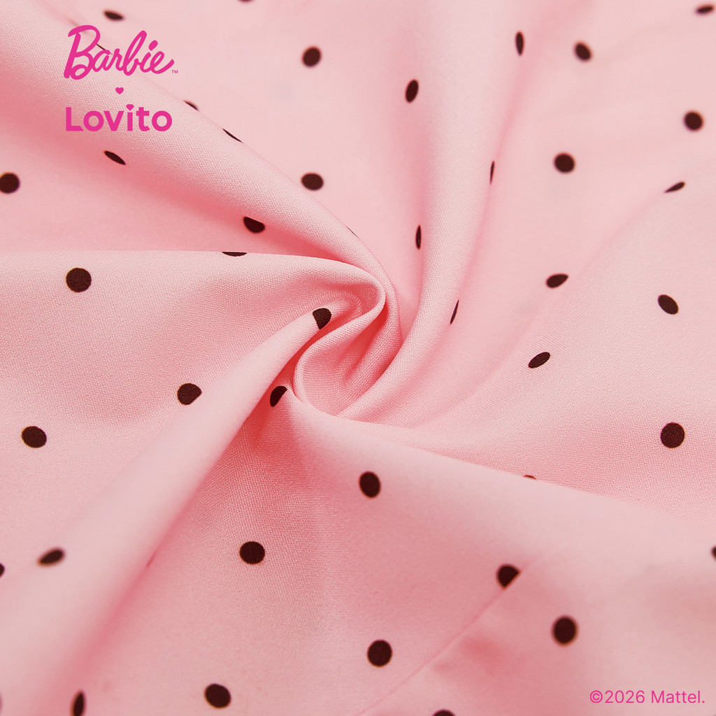 Barbie × Lovito Kids فستان بنات وردي منقط مطرز — صورة 6
