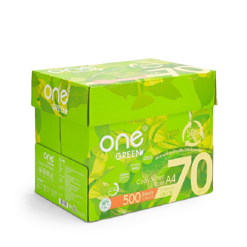 ONE GREEN กระดาษถ่ายเอกสาร 70 แกรม สีขาว ขนาด A4 (แพ็ค 5 รีม)