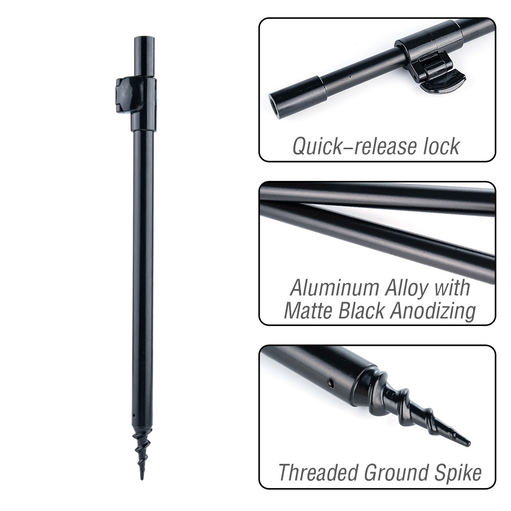 Telescopic Fishing Bank Stick อลูมิเนียม Rod Rest Ground สนับสนุนขาตั้งเกลียว Spike Quick Release ล็อคสีดํา — صورة 4