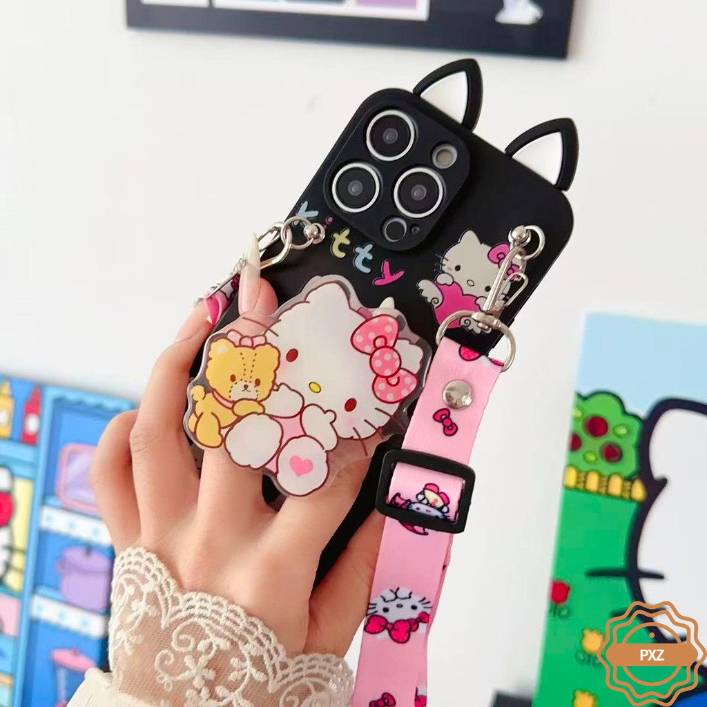 สําหรับ Vivo Y50 Y17 Y15 Y11 V50 V60 V50 Lite V60 Lite Kitty นอน + เชือก crossbody + ขาตั้งอะคริลิค