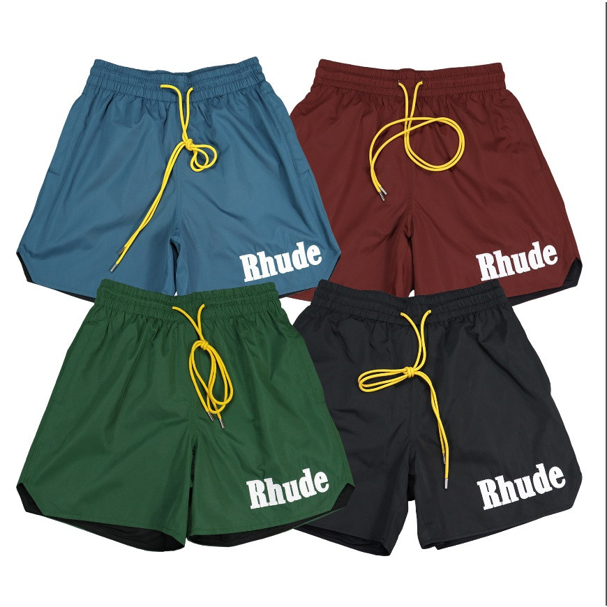 High Street RHUDE ฤดูร้อนใหม่ปักตัวอักษรโลโก้หลวมสบายๆแฟชั่นกางเกงชายหาดผู้ชาย