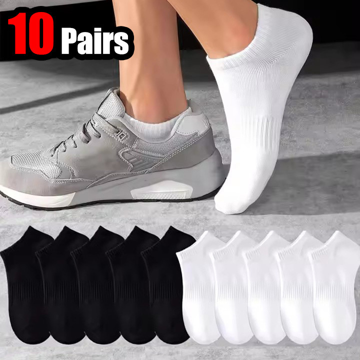 10 คู่ถุงเท้าสั้นที่มองไม่เห็นสําหรับผู้หญิงผู้ชายระบายอากาศเหงื่อดูดซับผ้าฝ้ายสีทึบถุงเท้ากีฬากันลื่นต่ําตัดข้อเท้าถุงเท้าเรือ