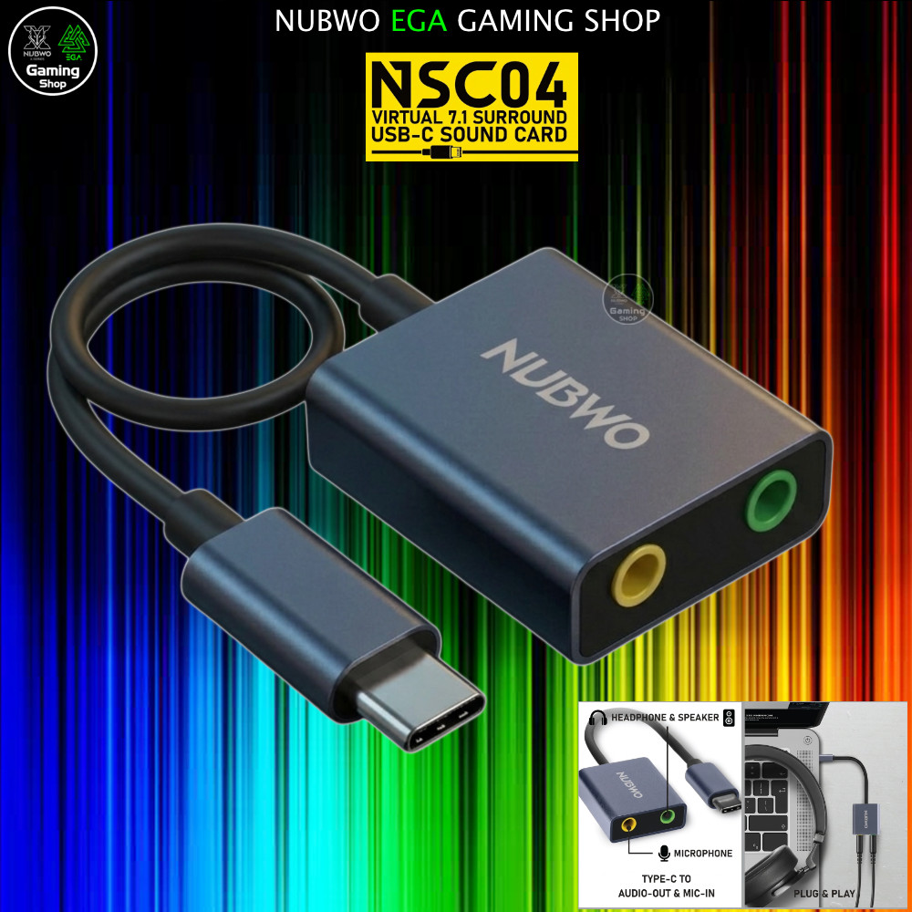 GAMING NUBWO NSC04 Virtual 7.1 Surround USB-C Sound Card Chipset HFR8103 TypeC ซาวด์การ์ด TypeC 7.1Ch