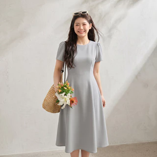 ชุดเดรสสไตล์เกาหลี มินิมอล เดรสยาวคอกลมทรงเอ พรางหุ่นสวย ใส่เที่ยวคาเฟ่ ใส่ทำงาน ลุคลูกคุณหนู เรียบหรูดูแพง พร้อมส่ง