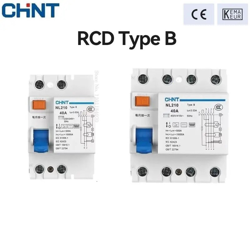 6ZN0 ผู้ขายที่ดีที่สุด CHINT NL210 ประเภท B RCCB 3P + N 4P 2P 1P + N 63A 40A 25A 30MA ไฟฟ้ารั่ว Brea