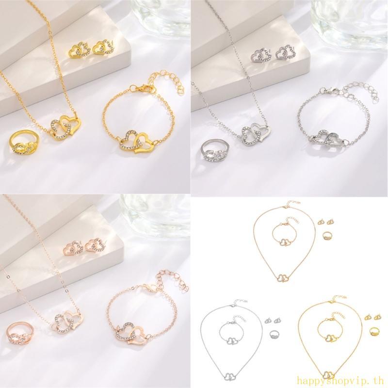 HSV Delicate Mixture Heart สร้อยคอต่างหูกําไลข้อมือชุดลูกปัดใส