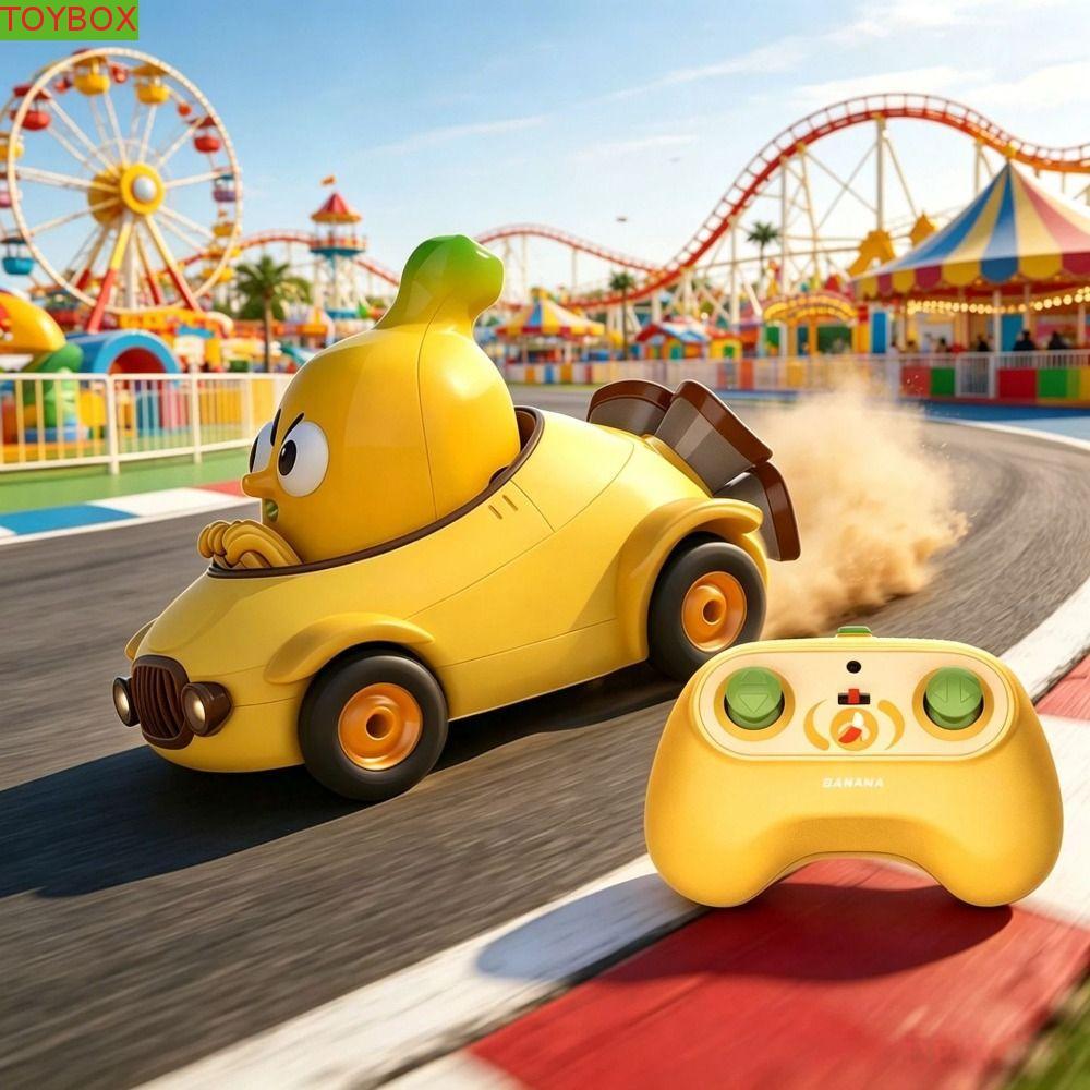 TOYBOX Pea รีโมทคอนโทรลรถ ไฟเย็น 360° ของเล่นรถของเล่นผักหมุน, การออกแบบจําลองรูปสับปะรดเย็นไฟ นํา มะเขือยาวรถแข่ง อาร์ซี เล่นแข่งรถ