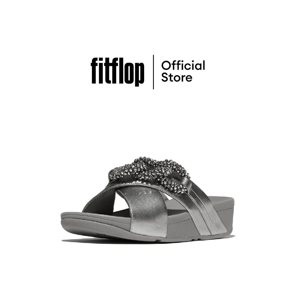 FITFLOP LULU BEADED-CHAIN CROSS SLIDES รองเท้าแตะผู้หญิง รุ่น E6G-C91 สี SILVER