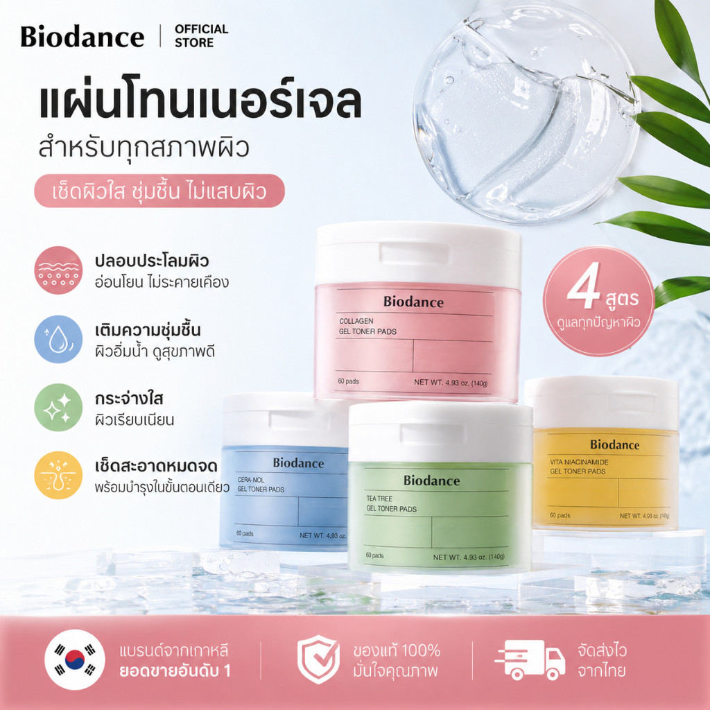 BIODANCE Gel Toner Pads 140g (60 แผ่น)
