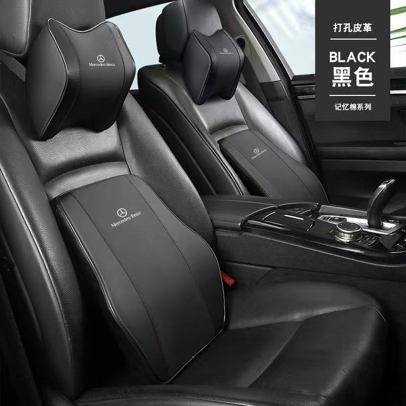 รถพนักพิงศีรษะเอวเบาะคอหมอนหนังเมมโมรี่โฟมเหมาะสําหรับ Mercedes-Benz GLB/GLC/E-Class C-Class หมอนรอง