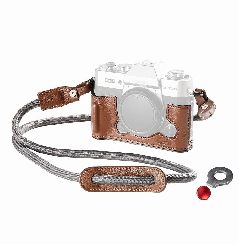 Retro Half Leather Camera Case with Shoulder Strap for FUJIFILM X-T30 / X-T30 II / X-T30 III (Black/