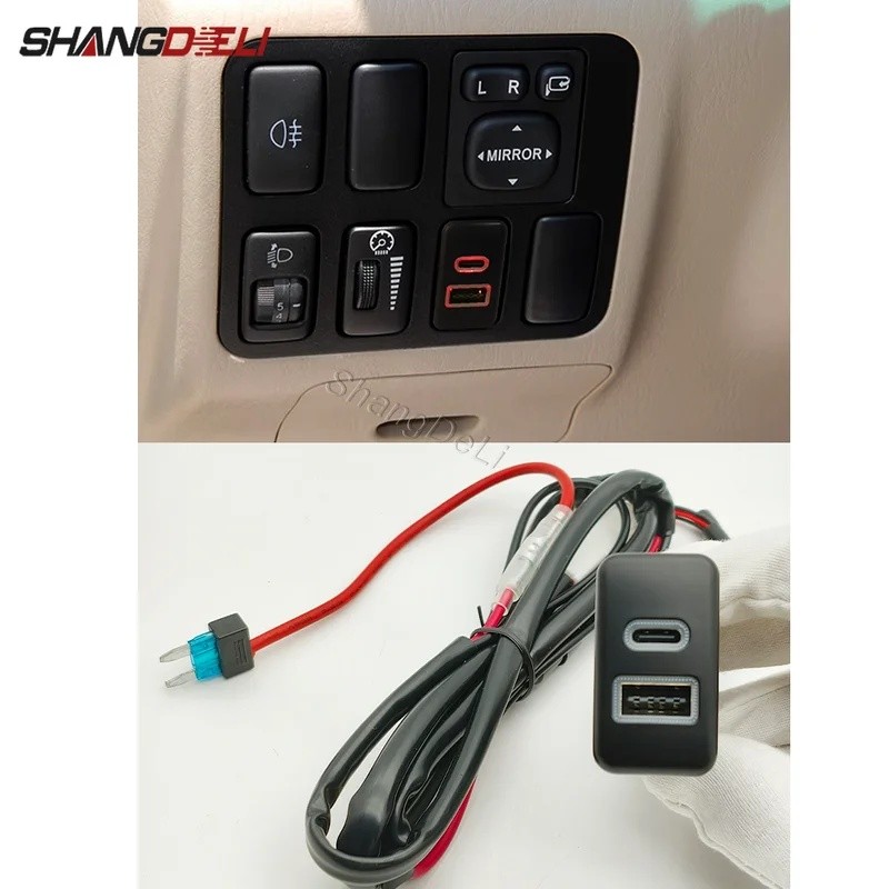 1PC Dual Car QC3.0 Charger Type-C PD USB Charger อินเทอร์เฟซซ็อกเก็ตชาร์จโทรศัพท์สําหรับ Toyota เก่า