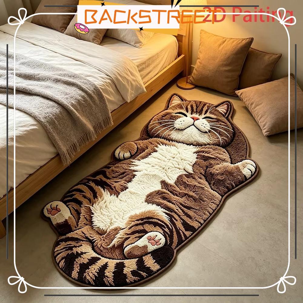 BACKSTAGE Cat-Shaped Area Rug, ทําความสะอาดง่ายป้องกันการเปรอะเปื้อนพรมตกแต่งบ้าน, ตลกลื่นการ์ตูนพรม