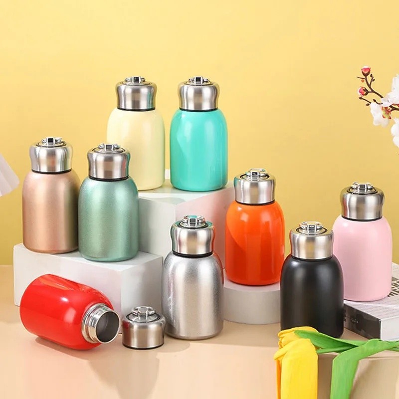 300ML กระติกน้ําสูญญากาศสแตนเลสพร้อมแหวนยก Mini Thermos ถ้วยรถฉนวน Po