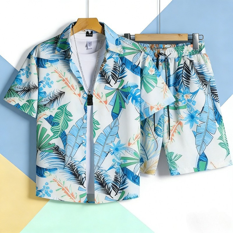 Local Delivery Men Casual Hawaiian Outfit Tropical Print Shirt สบาย Beachwear