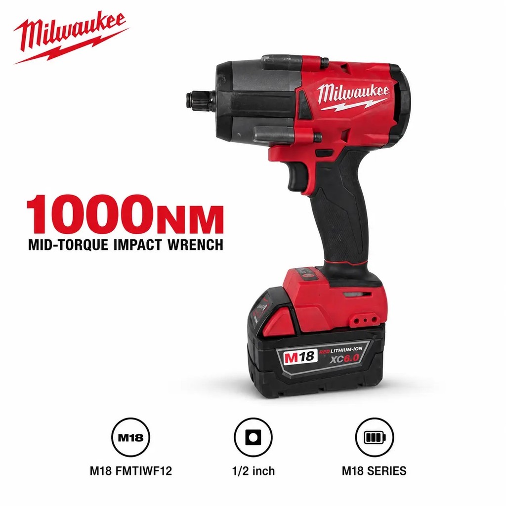 ประแจผลกระทบ 1/2" เข้ากันได้กับแบตเตอรี่ Milwaukee M18 18V, FMTIWF12 Mid-Torque Impact Gun, แรงบิดสู