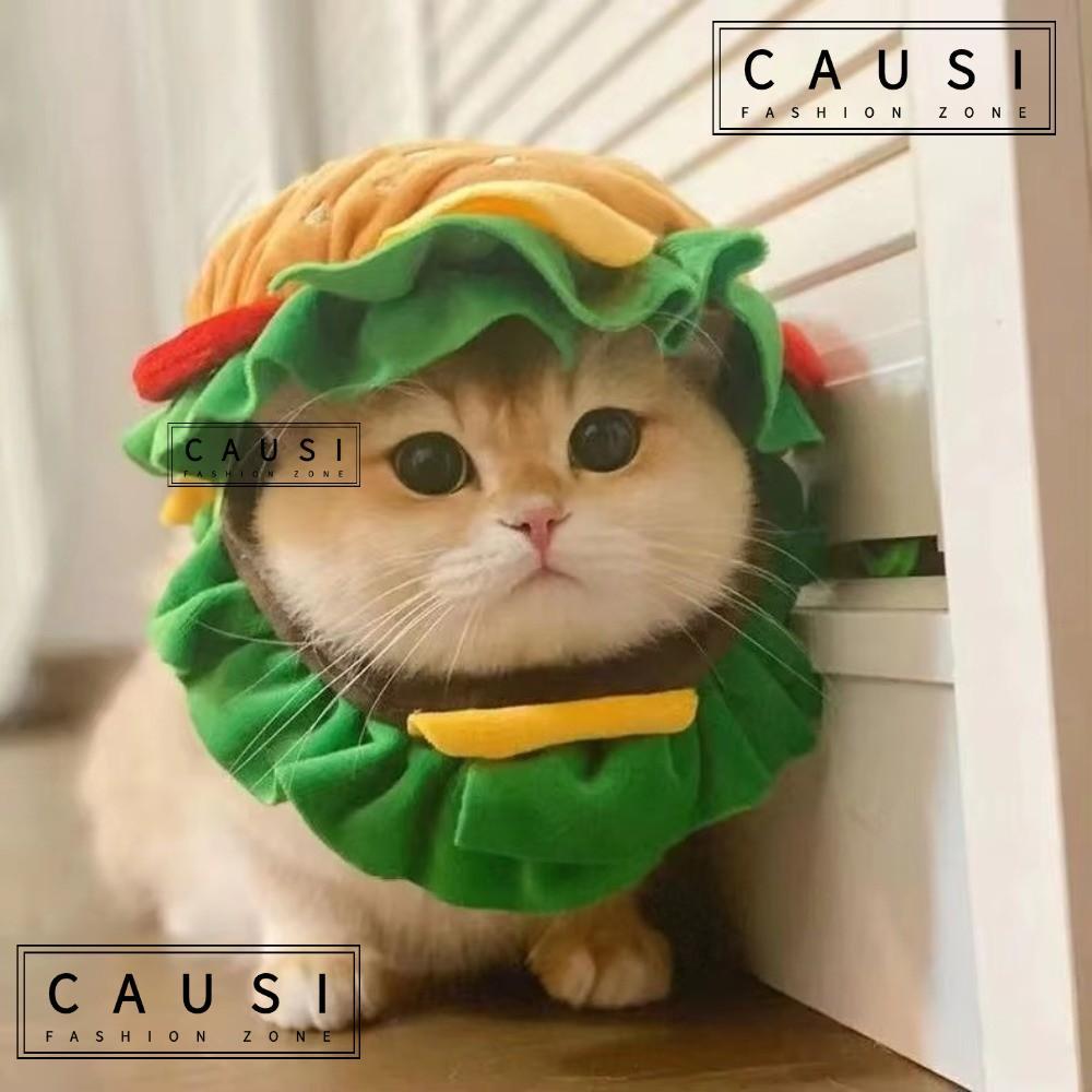CAUSI Pet Burger Hat, แฮมเบอร์เกอร์ Cross Dressing Cat Headgear, เทศกาลคอสเพลย์ตลกปรับหมวกสุนัขสําหร