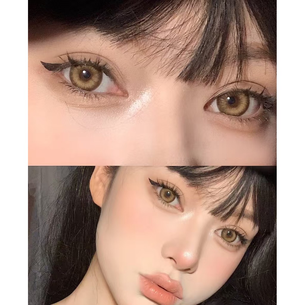 Mrs.H 2 ชิ้นสีดําสีน้ําตาลเลนส์ธรรมชาติ Power (0.00~-8.00) คอนแทคเลนส์สี Natural Big Eye ใช้รายเดือน