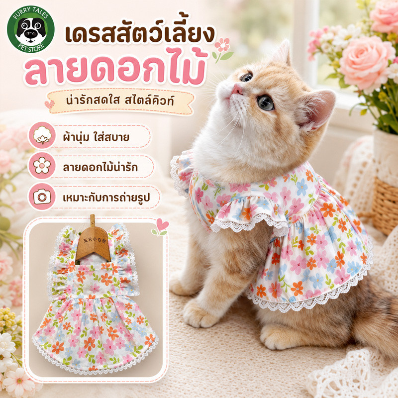 ชุดแมวน่ารักกระโปรง Halter เสื้อผ้าสัตว์เลี้ยง เสื้อแมวกระโปรงน่ารัก สไตล์ฮาวาย ระบายอากาศ นุ่มสบาย