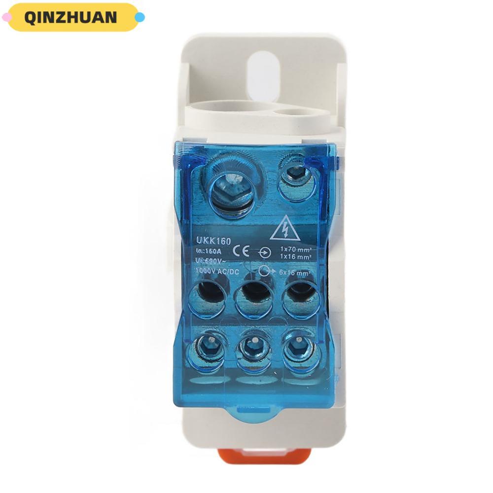 QINZHUAN UKK160 DIN Rail Terminal Block Box, Blue 690V Distribution Box, ทนทาน 160A ติดตั้งง่ายขั้วต