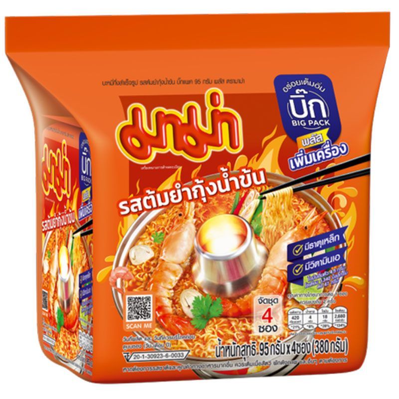 มาม่าบะหมี่กึ่งสำเร็จรูปบิ๊กแพครสต้มยำกุ้งน้ำข้น 95ก แพค 4 Mama Shrimpcreamy Tomyum 95gX4 [8850987142338 ]