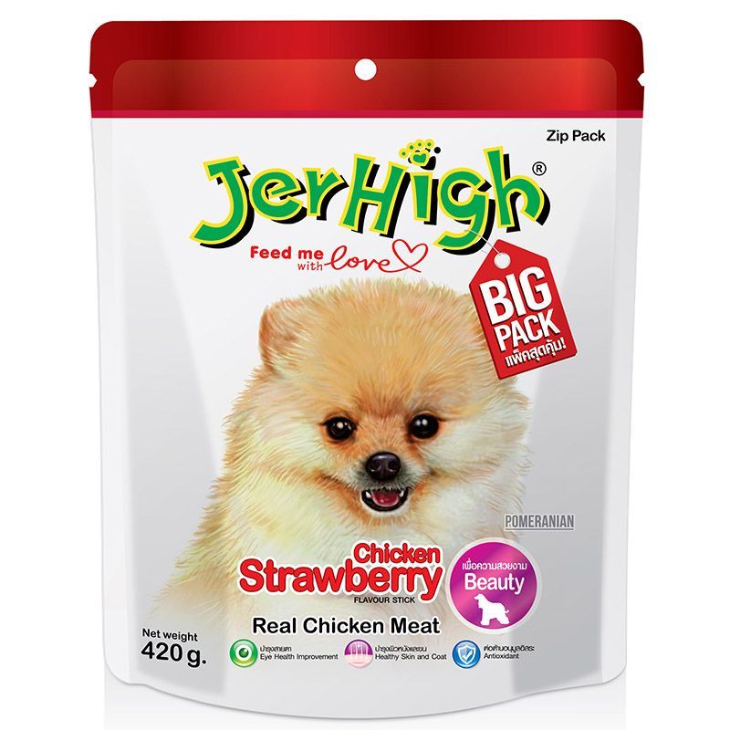 เจอร์ไฮชิคสติ๊กขนมสุนัขรสสตรอเบอร์รี่ 400กรัม Jerhigh Strawberry Flavour Stick 400g. [หมายเลขบาร์โค้ด 8851759452709 ]