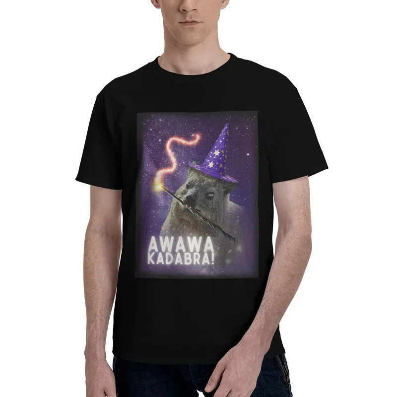 เสื้อยืดผู้ชาย Awawa Kadabra Rock Hyrax Wizard ผ้าฝ้าย 100% ลายตลก คอกลม แขนสั้น ไซส์ S-6XL