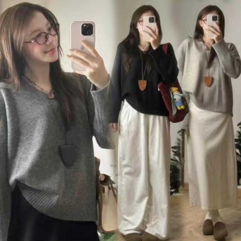 Dahong 88041 เสื้อกันหนาว คอวี แฟชั่นผู้หญิงสีพื้น ผ้าดีใส่สบาย เสื้อสเวตเตอร์สีทึบแฟชั่นสตรีใหม่