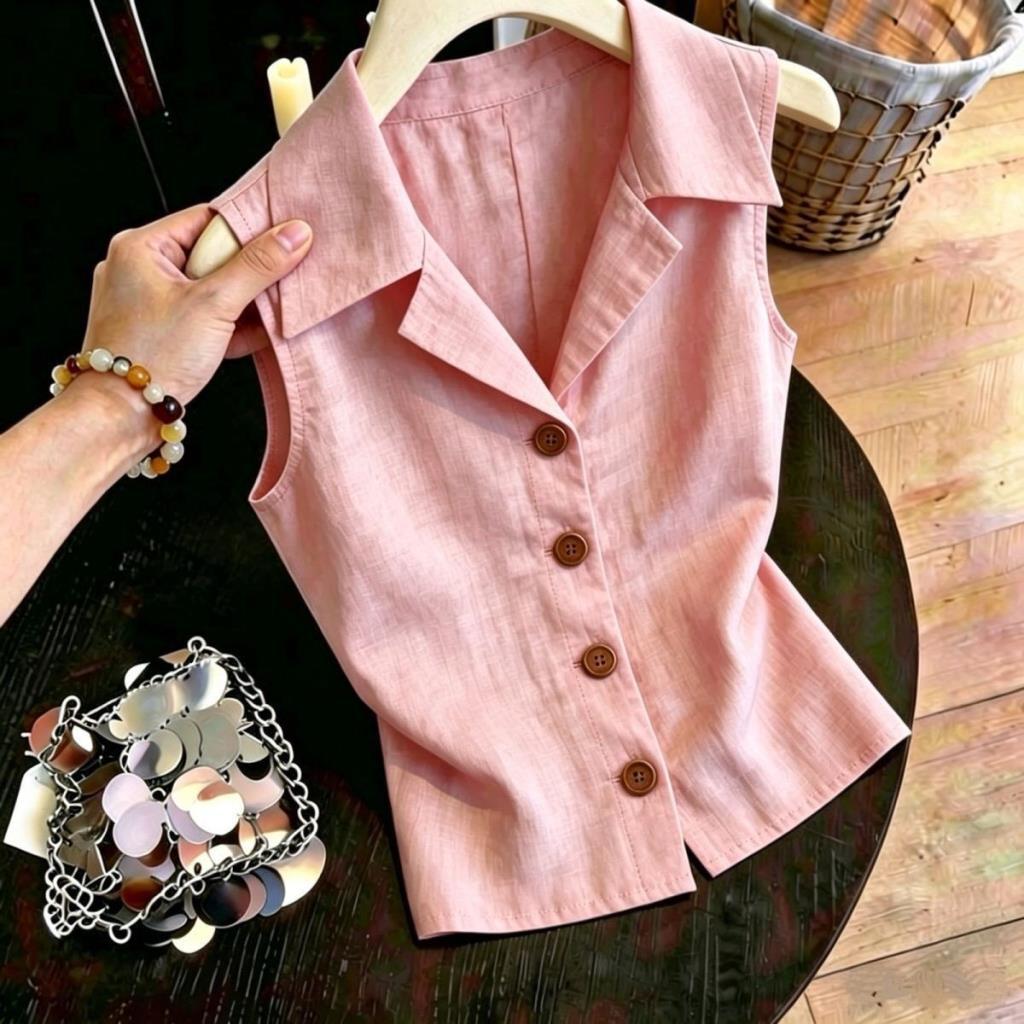 Old Money Fashion Classy Niche Chic เสื้อเชิ้ตแขนกุดแฟชั่นผู้หญิงชั้นนํา