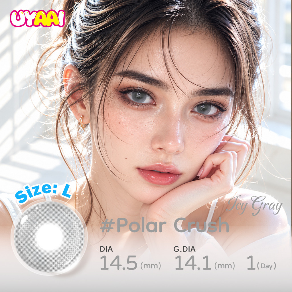 UYAAI polar crush icy สีเทาทุกวันคอนแทคเลนส์ 14.5 มม.สีเต็มรูปแบบตีสี highlight static ตําแหน่ง 10 P