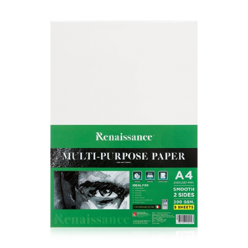 RENAISSANCE กระดาษวาดเขียน A4 5แผ่น ผิวเรียบ  200g.