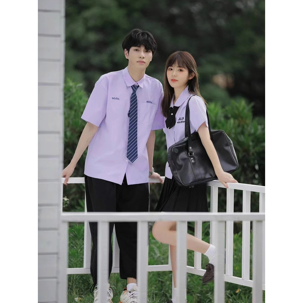 Dk ญี่ปุ่นชุดผู้ชายผู้หญิง jk เสื้อคู่สวมใส่สีม่วงแขนสั้นฤดูร้อน College Thailand Class ชุดสําเร็จกา