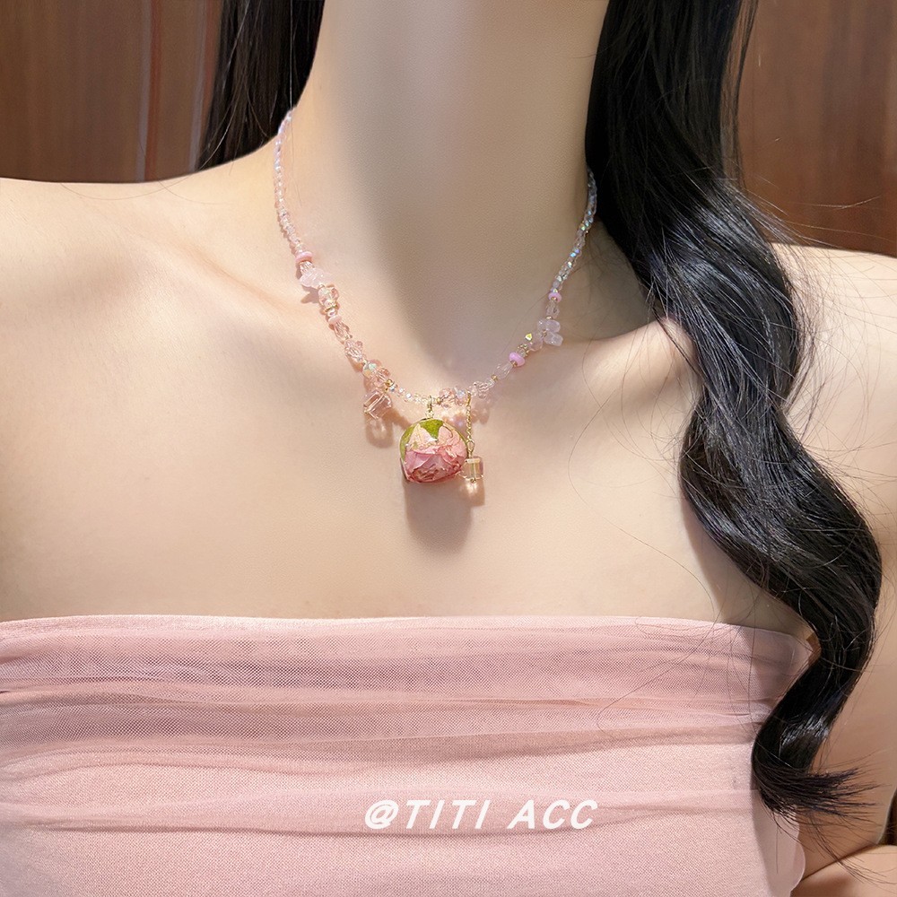 สร้อยมุก สร้อยคอยาว Super Fairy Pink Epoxy Rose Pearl สร้อยคอผู้หญิงอารมณ์หวานอ่อนโยนบรรยากาศ All-Ma