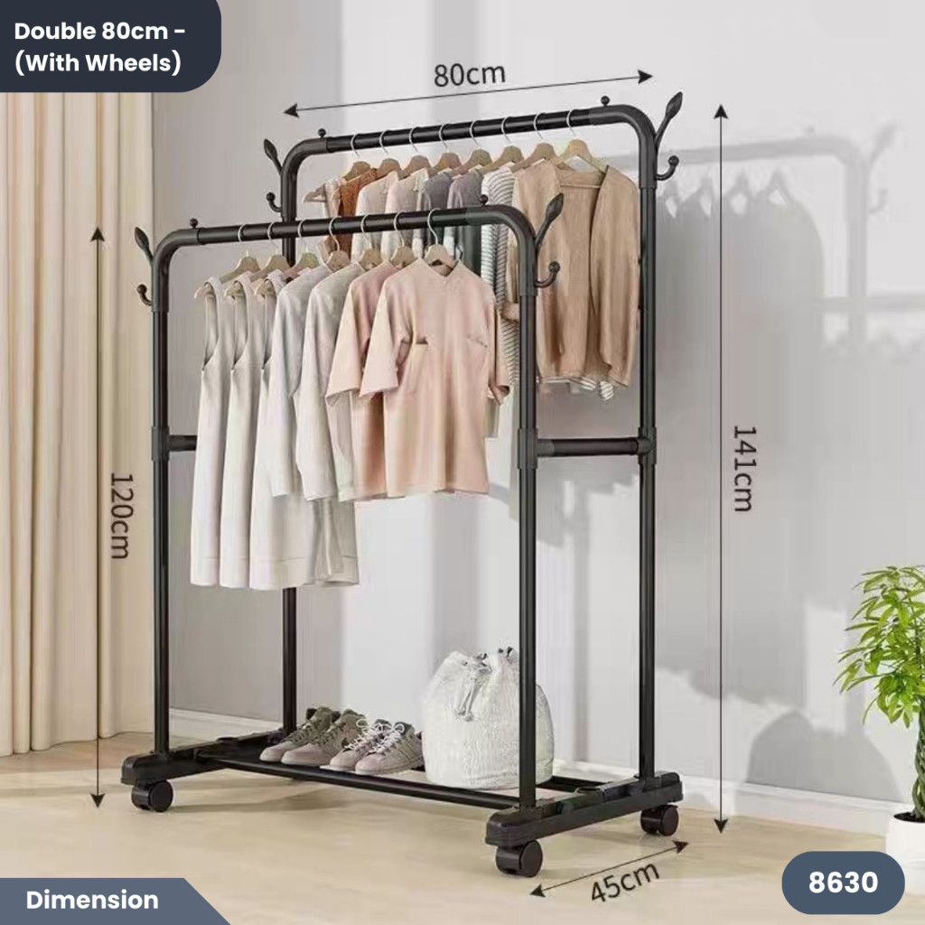 Movable Clothes Rack | Adjustable Steel Pipe Laundry Hanger | Wardrobe Closet Stand Organizer