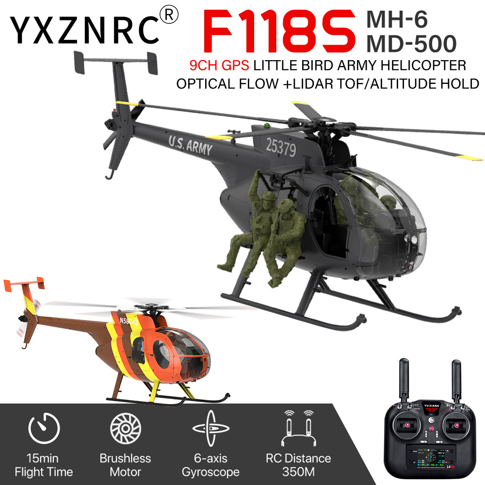 YUXIANG F118S Pro RC เฮลิคอปเตอร์ MH-6 MD-500 นกน้อย 1/16 9CH GPS Brushless Optical-Flow 5.8G FPV Sp
