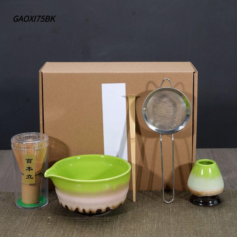 GAOXI75BK 5 ชิ้น Matcha Whisk ชุด, นํากลับมาใช้ใหม่กับ Spout ญี่ปุ่น Matcha ชุดชา, ไม้ไผ่แบบดั้งเดิม