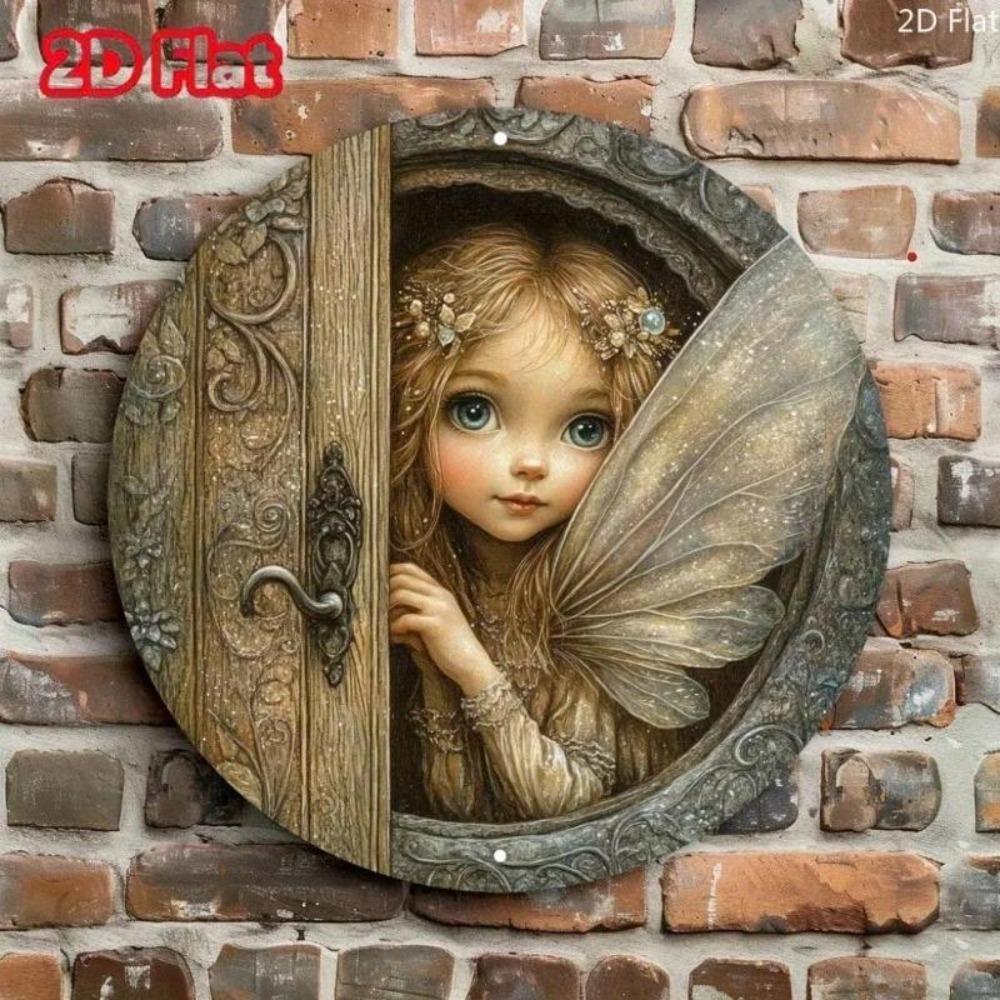 HELLOYOUNG 2D โลหะประตูนางฟ้าศิลปะสวน Enchanted ตกแต่งบ้าน Vibrant Eyes Peekking