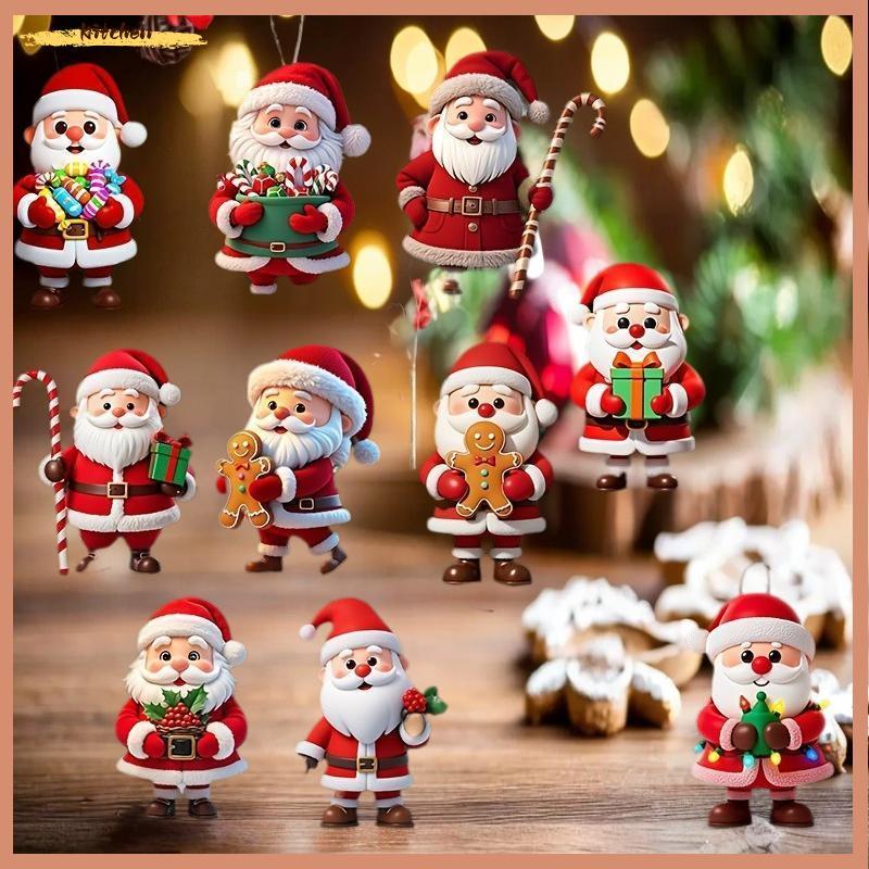 XDT 10 ชิ้นคริสต์มาสไม้ Gingerbread Man Santa Claus 2D แบนจี้ไม้ตกแต่งต้นคริสต์มาส Perfect วันหยุดขอ