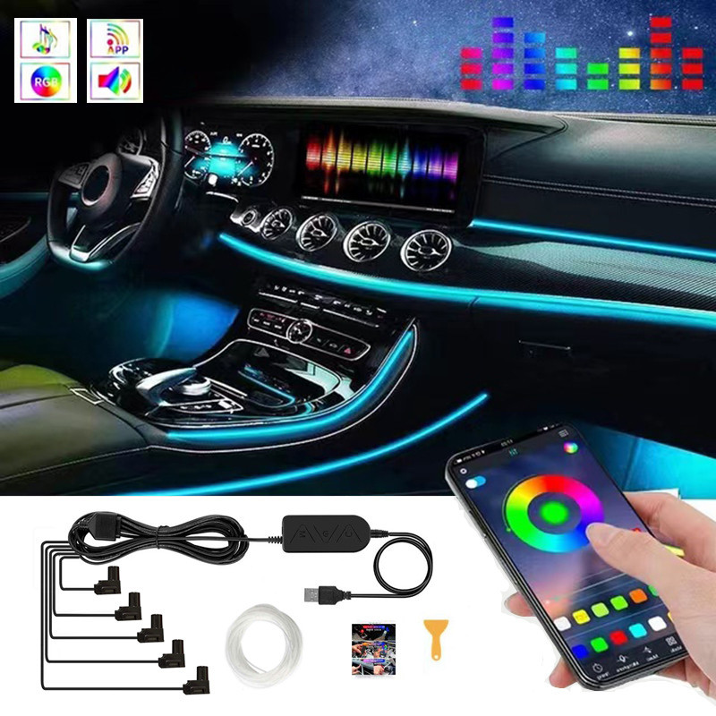 รถไฟเบอร์บรรยากาศแสง APP Central Control Instrument Highlight ไฟ led Conductive Cold Light รถออปติกบ