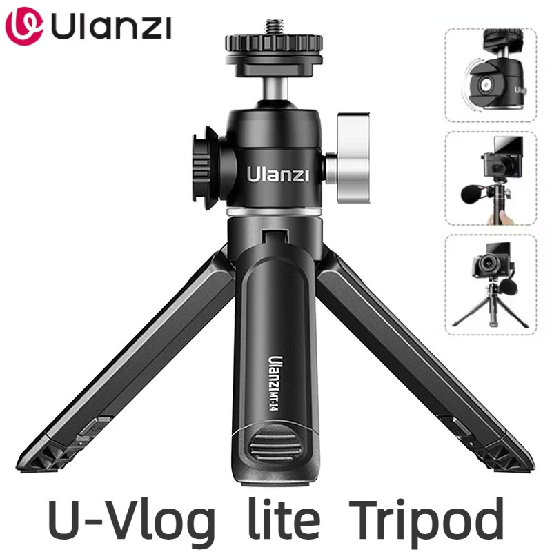 Ulanzi U-Vlog Lite ขาตั้งกล้องแบบยืดหดได้ Dual Cold Shoe Ball Head Selfie Stick สําหรับกล้องสมาร์ทโฟ