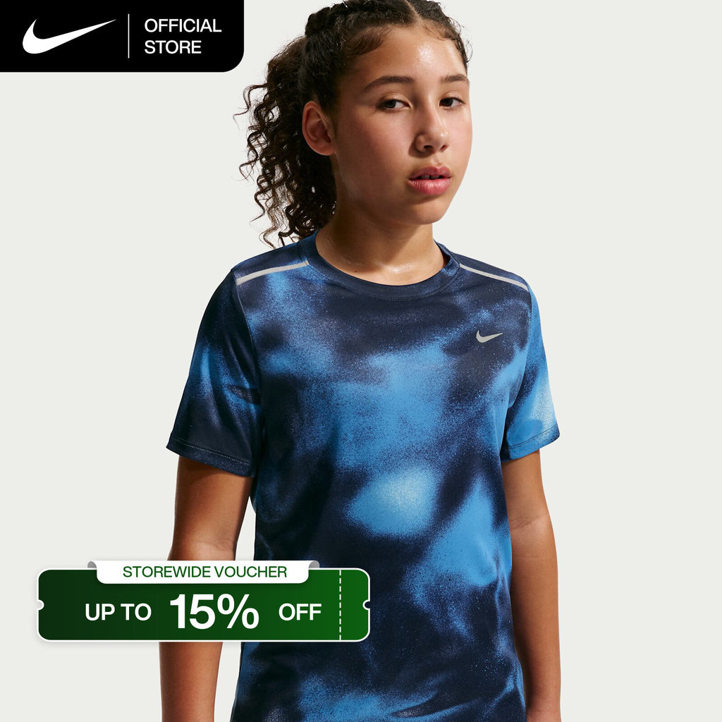 Nike Dri-FIT Big Kids' Miler Kids' Short-Sleeve Running Top - Football Blue [IO3390-497]