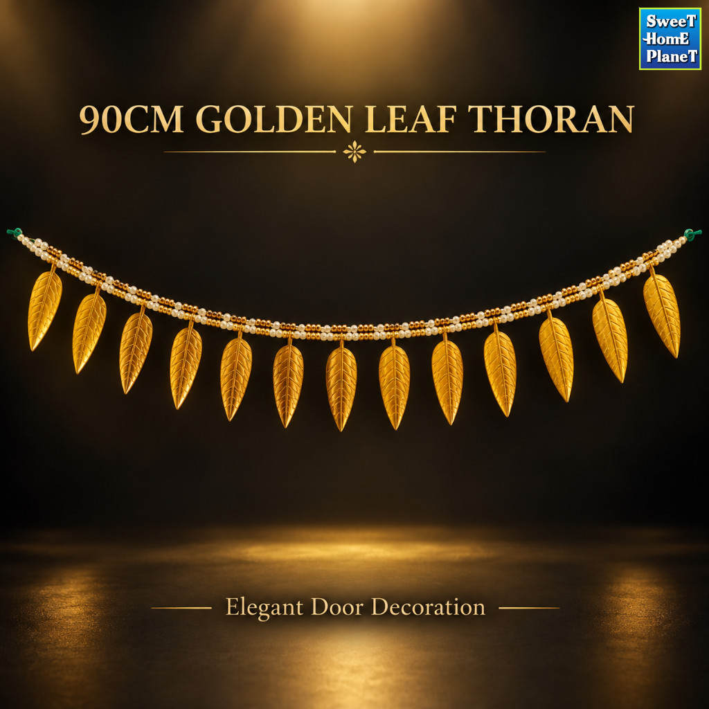 90 ซม. Golden Leaf Thoran พร้อมลูกปัดมุกสําหรับประตูทางเข้า บ้าน วัด งานแต่งงาน Diwali & Festival Dé