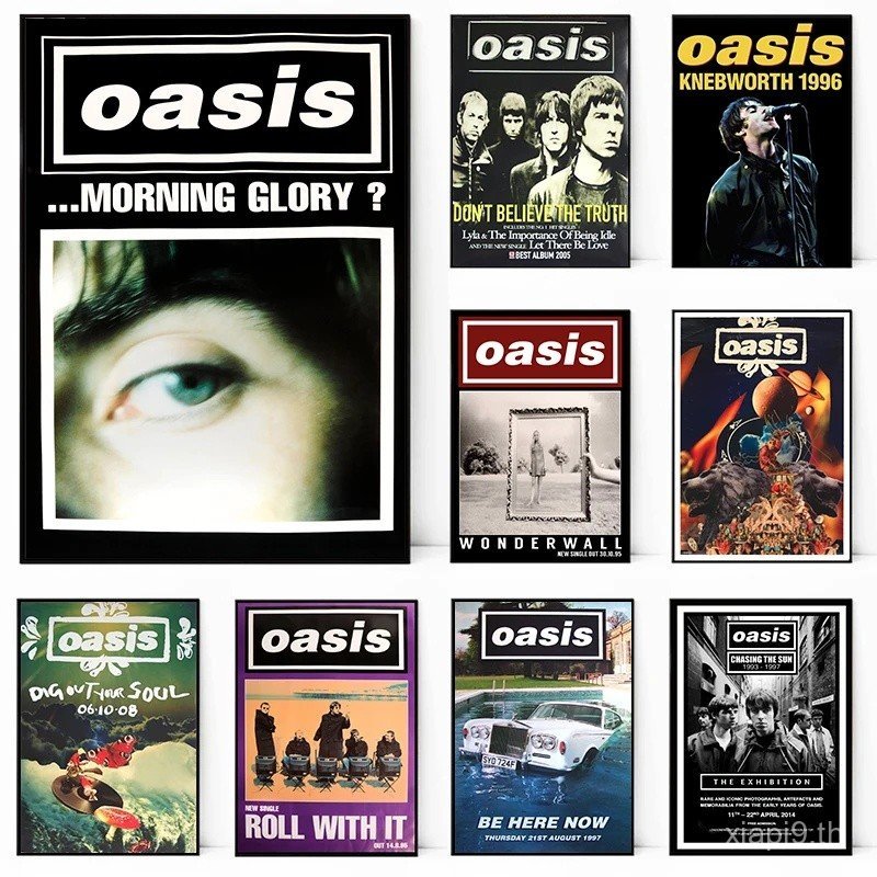 Oasis band โปสเตอร์เพลงร้อนโปสเตอร์อัลบั้มพิมพ์ผ้าใบโปสเตอร์ Wall Art Decor สีดําและสีขาวสําหรับห้อง