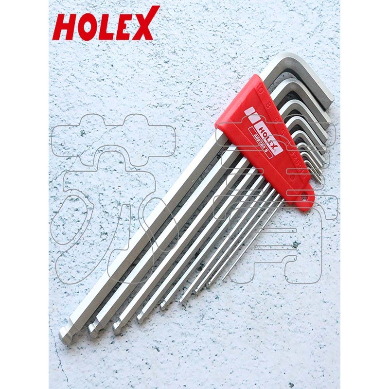 ชุดประแจหกเหลี่ยมหัวบอลแบบยาว HOLEX จากเยอรมัน 9 ชิ้น ขนาด 1.5-10 มม. ระบบเมตริก