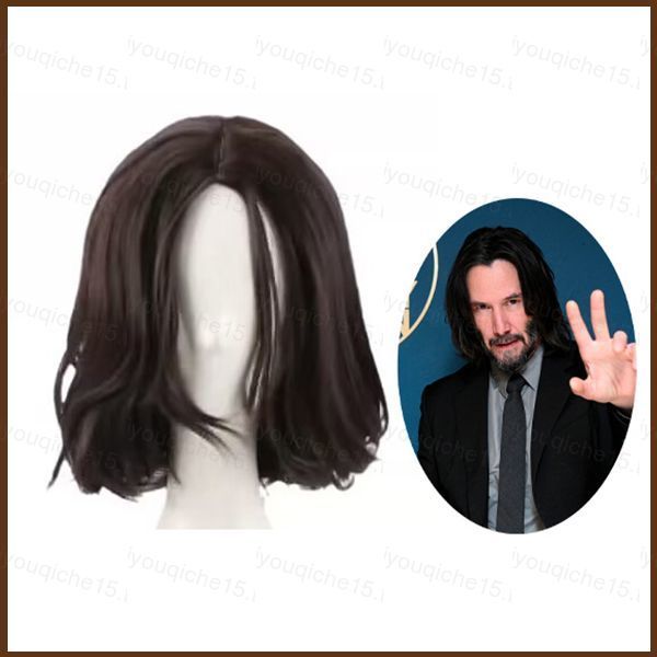 John Wick Chapter 4 John Wick คอสเพลย์วิกผมสีน้ําตาลสีดําสั้นผมหยิกฮาโลวีนคอสเพลย์ชุดตกแต่ง