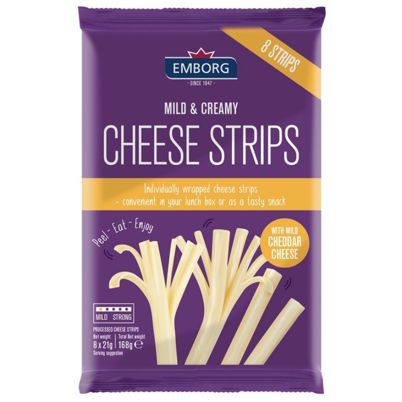 เอ็มบอร์กมายด์แอนด์ครีมมี่ชีสสตริป 168กรัม Emborg Mild Creamy Cheese Strips 168g.